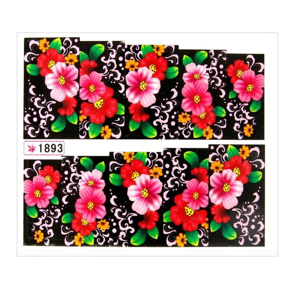 Naklejki wodne do paznokci arkusz 6,5 x 5,5 cm na 10 palców yb Nr 1893