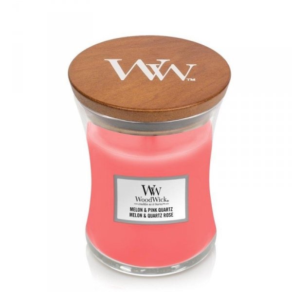 Świeca zapachowa WoodWick - Melon & Pink Quartz - Średnia świeca