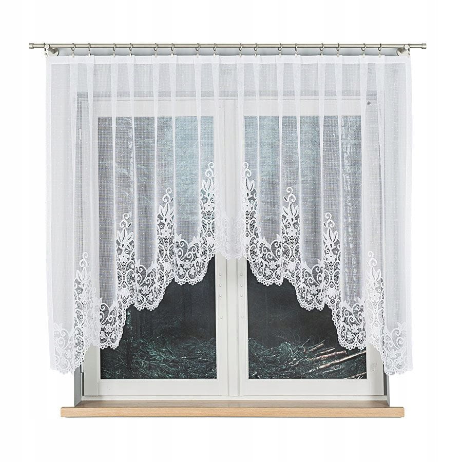 Firanka biała żakardowa 004304 wys 145x300 cm firana z łukiem
