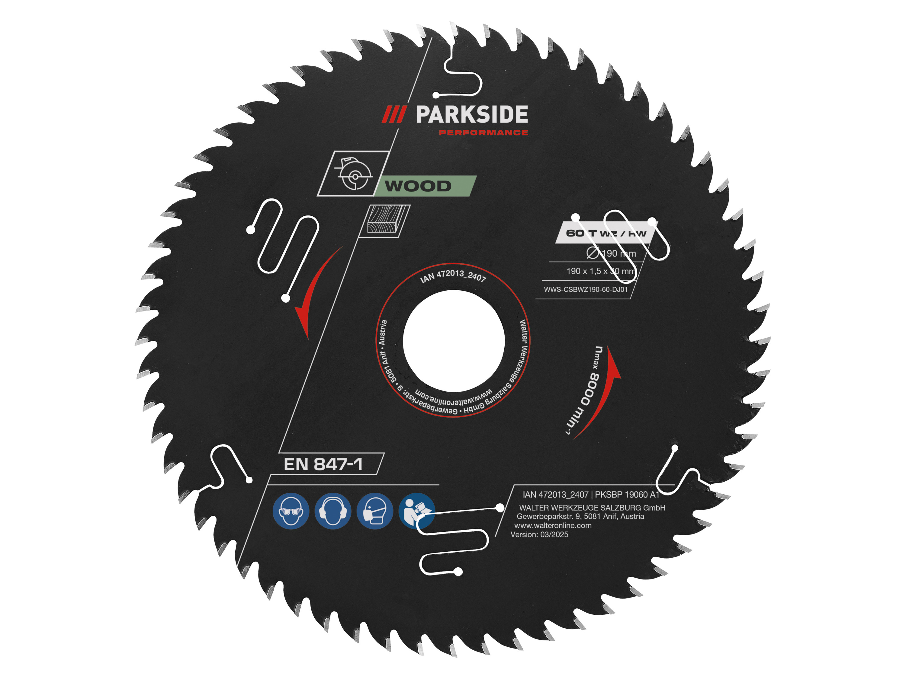 Parkside Performance Tarcze do pił tarczowych Pksbp 19024 A1/Pksbp 19048 A1/Pksbp 19060 A1 190 mm drewno 60 zębów