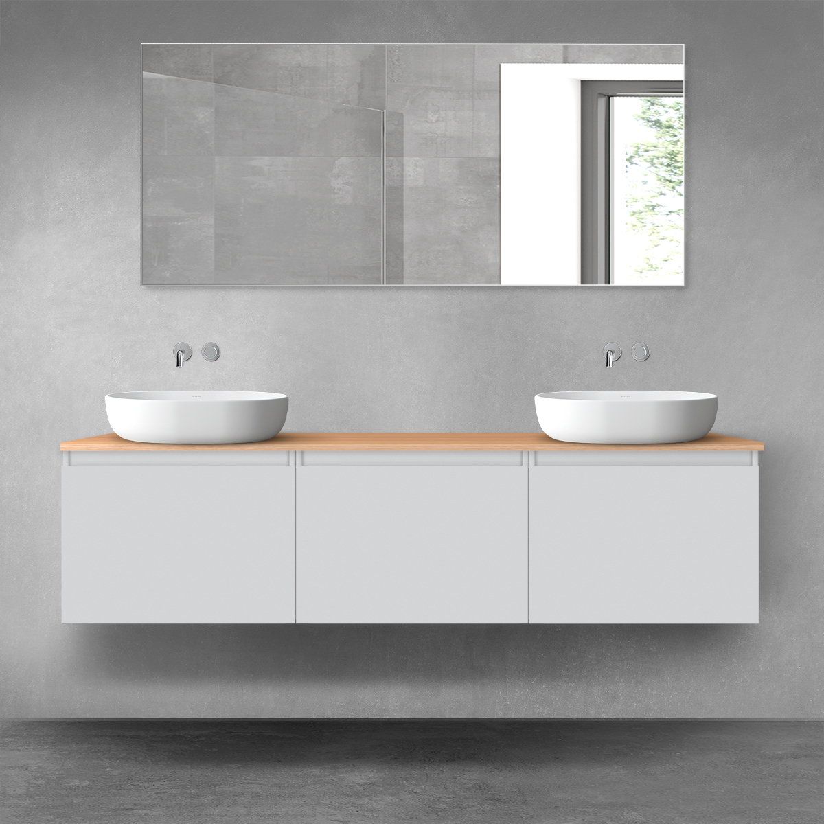Darmowa Dostawa - Zestaw mebli łazienkowych 180x46.4x48.6 cm podumywalkowa wisząca szara-dab Oltens Vernal 68493700