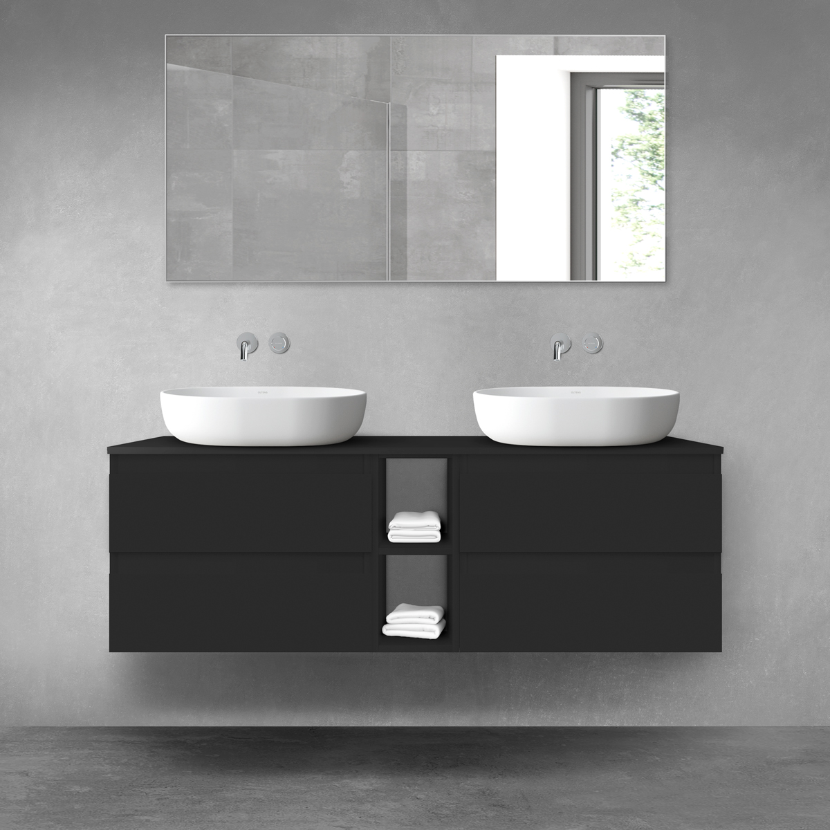 Darmowa Dostawa - Zestaw mebli łazienkowych 140x46.4x48.6 cm podumywalkowa wisząca czarna Oltens Vernal 68625300