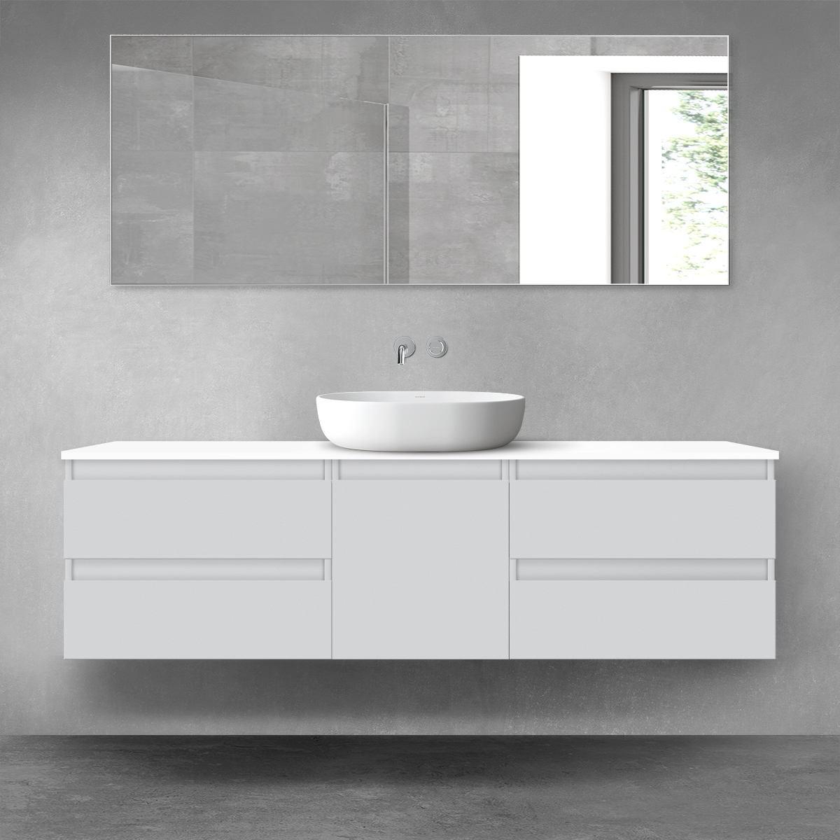 Darmowa Dostawa - Zestaw mebli łazienkowych 160x46.4x48.6 cm podumywalkowa wisząca biała-szara Oltens Vernal 68405700