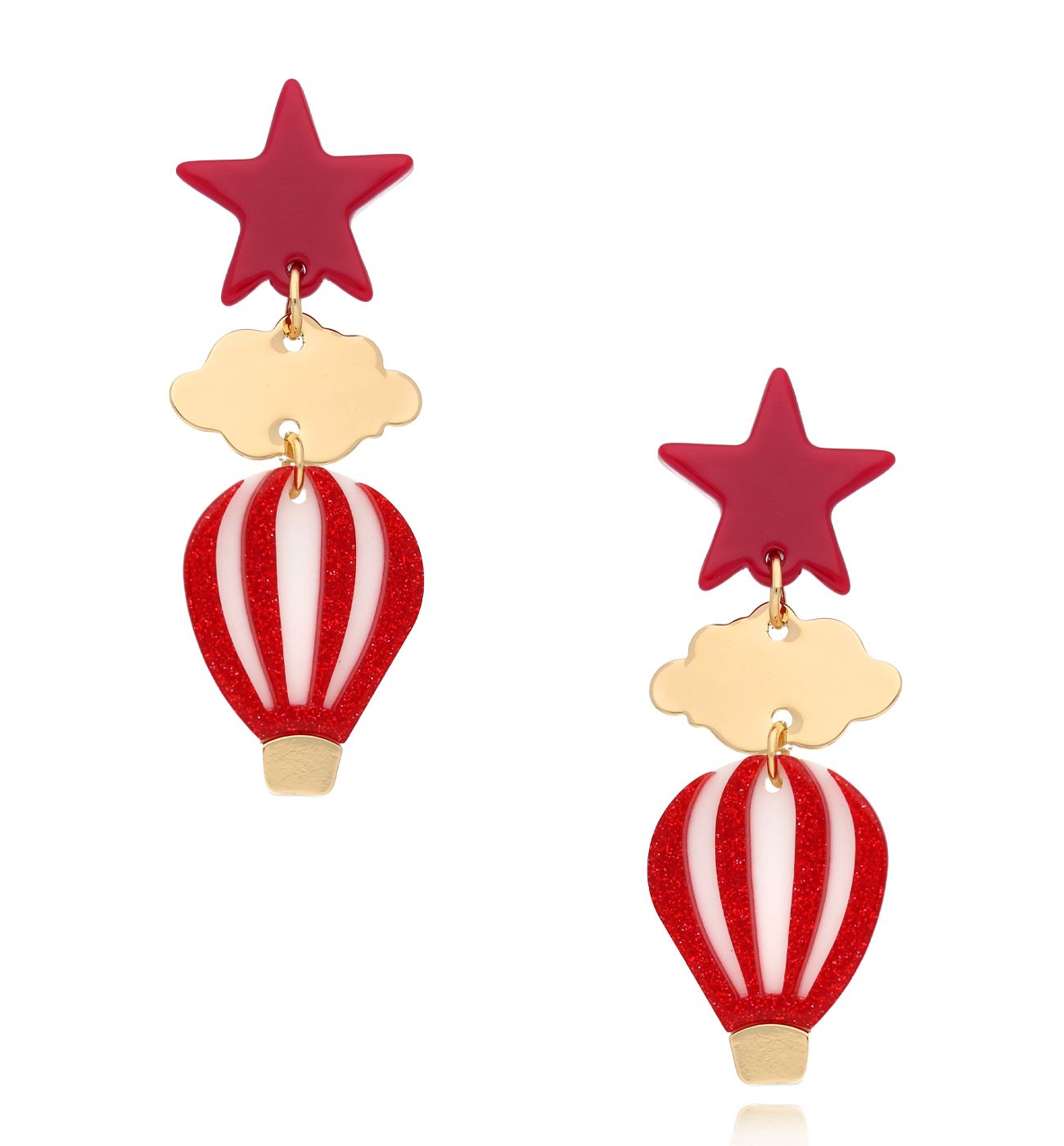 Kolczyki z czerwonymi balonami i gwiazdkami Travel Lover KZA0121 - By Dziubeka