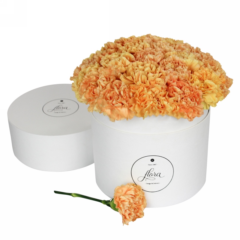 FlowerBox - pomarańczowe goździki w pudełku (duży)
