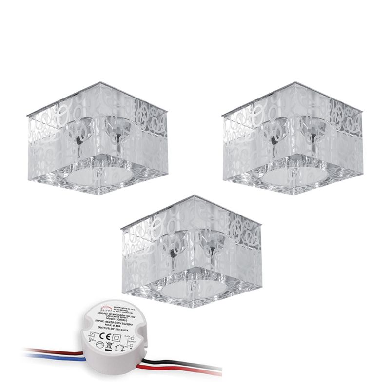 Zestaw Oczek Sufitowych SPOT Light 3xG4 LED 2,3W z zasilaczem, Transparentne Szkło, Polski Producent 3 szt.