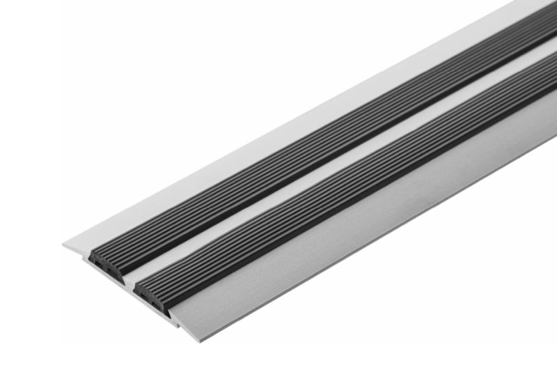 Profil progowy płaski szeroki z gumą Cezar Srebrny 2000x45x3,5mm aluminiowy 1 szt.