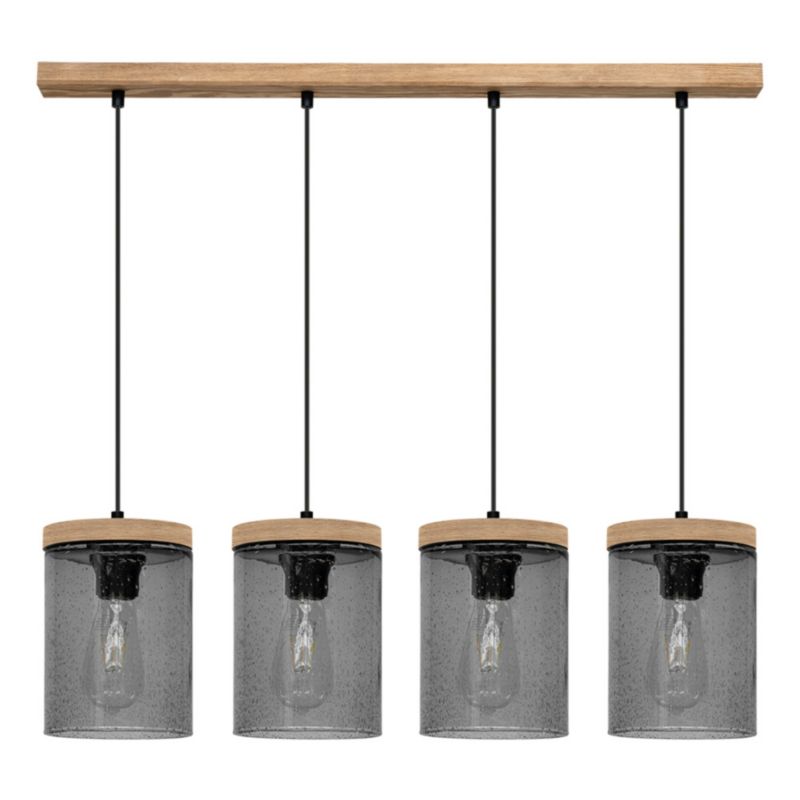 Lampa Wisząca SPOT Light 4xE27 Max.60W Drewno Sosnowe FSC ze Szklanym Dymionym Kloszem, Polski Producent, 1 szt.