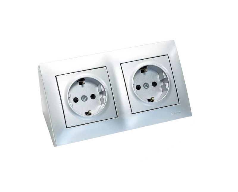 Gniazdo narożne Kontakt Simon podwójne 2x230V Schuko Simon 54 Srebrne 1 szt.