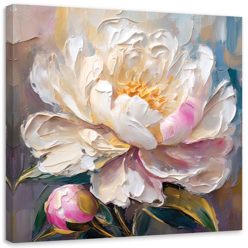 Obraz do salonu sypialni Feeby Piwonia malowana Beżowy 50x50 cm 1szt