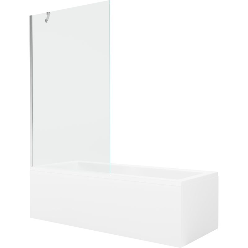 Wanna prostokątna Mexen Cubik 150 x 70 cm z obudową i parawanem 1-skrzydłowym 100 cm transparent chrom 1 kpl.