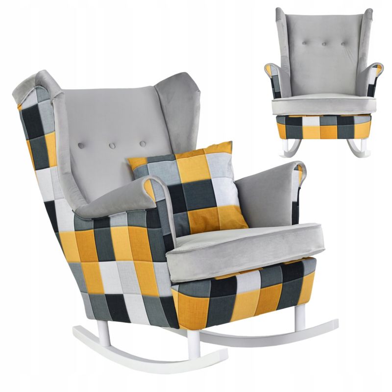 Fotel uszak do salonu bujany Family Meble Ari Print Duo kratka żółta 1szt