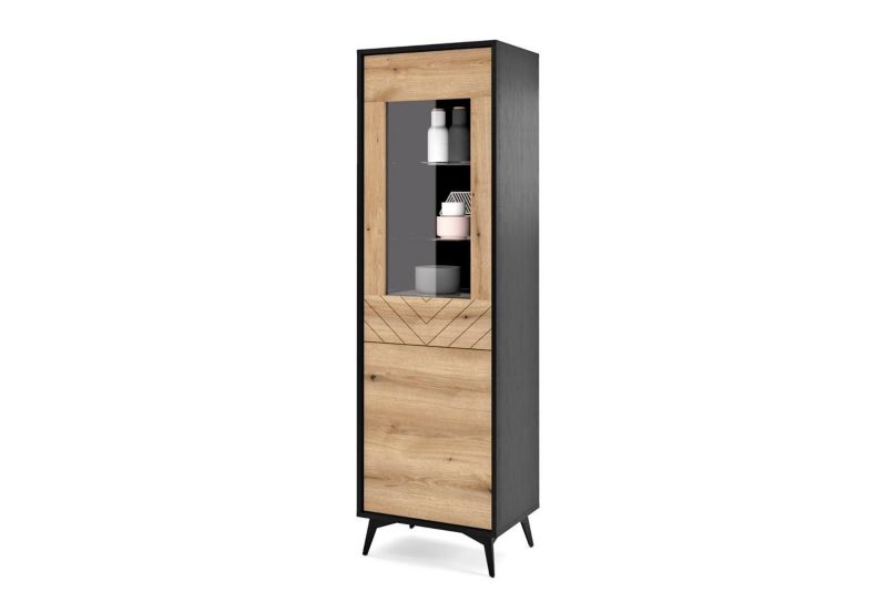 Witryna dwudrzwiowa Bettso Diamond 54 cm wąska do salonu dąb evoke czarny mat 1szt.