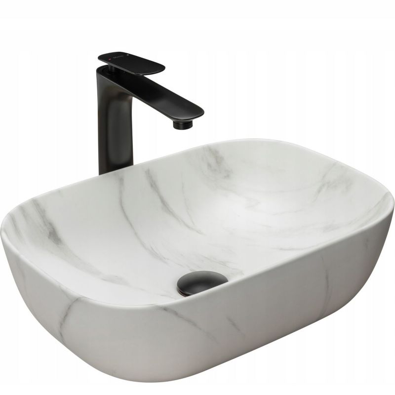 Umywalka Nablatowa Rea Belinda Marble Prostokątny Biały 46,5X33,5X13,5Cm 1 Szt
