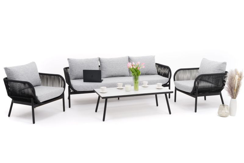 Zestaw mebli ogrodowych sofa fotel New Home BELIZE LUX szaro biały aluminiowy z blatem z płyty HPL 1 kpl