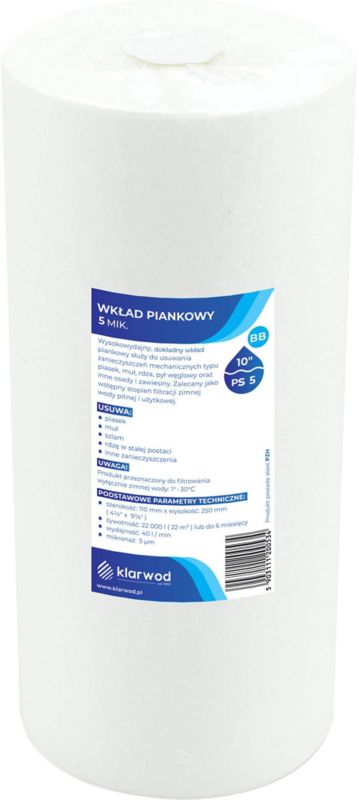 Wkład polipropylenowy Klarwod do filtra BB10 PS 5 mikronów