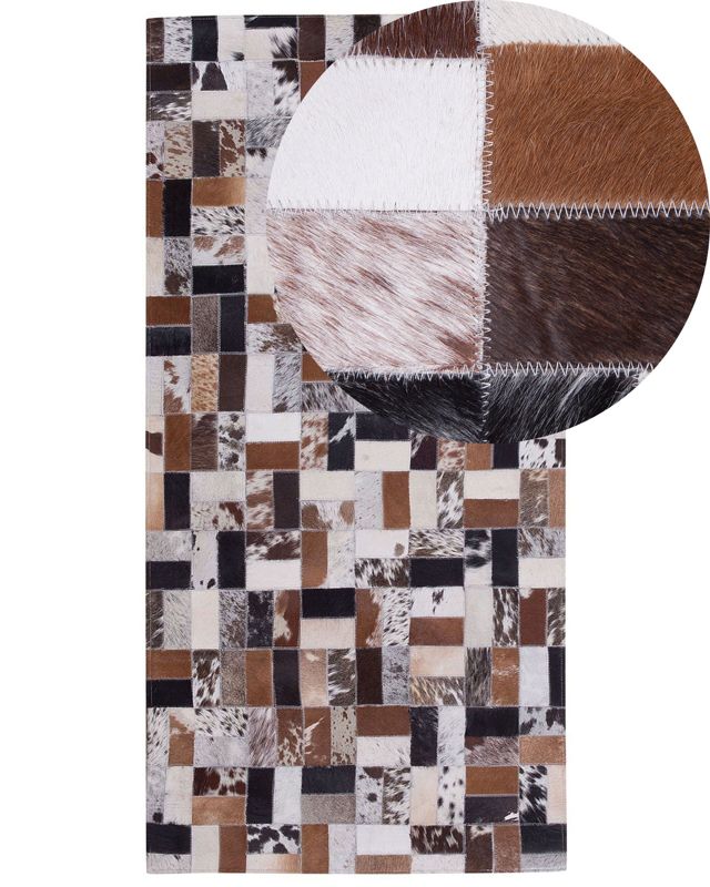 Dywan patchwork skórzany 80 x 150 cm brązowo-beżowy Cesme 1 szt.