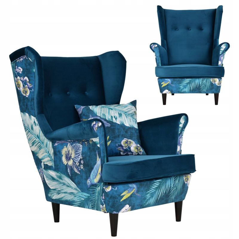 Fotel uszak do salonu Family Meble Ari Print Duo turkusowy 1szt
