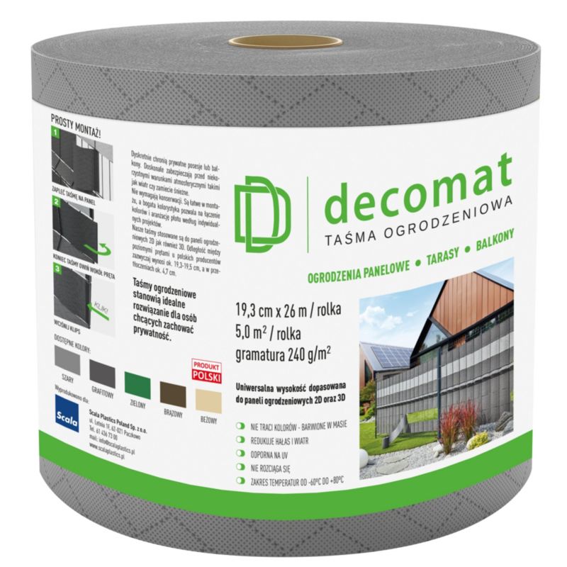 Taśma ogrodzeniowa Decomat 19,3 cm x 26 mb szara