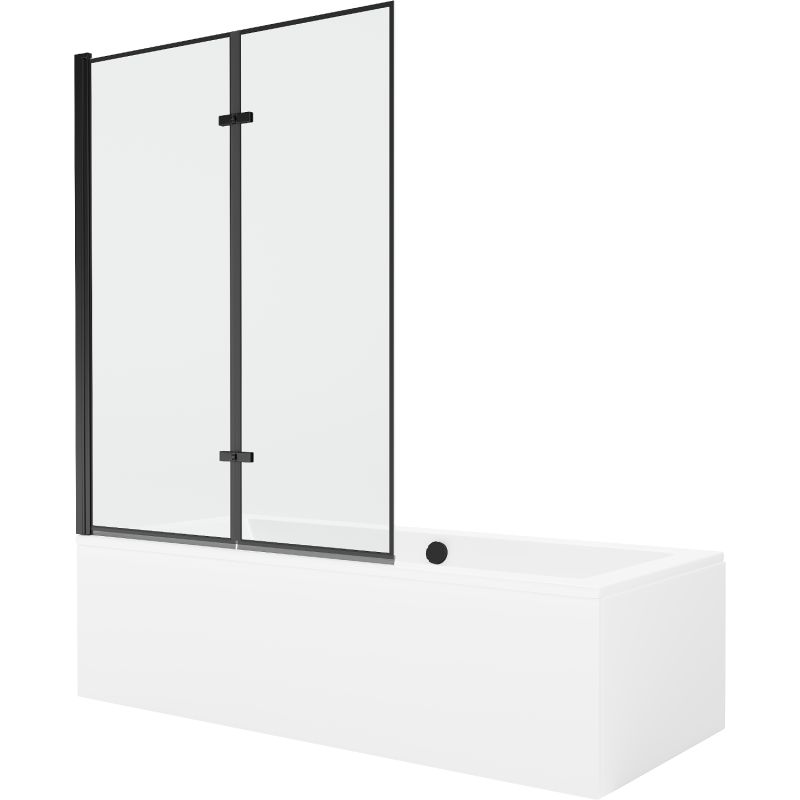 Wanna prostokątna Mexen Cube 180 x 80 cm z obudową i parawanem 2-skrzydłowym 120 cm czarny wzór 550518080X92120027070 1 szt.