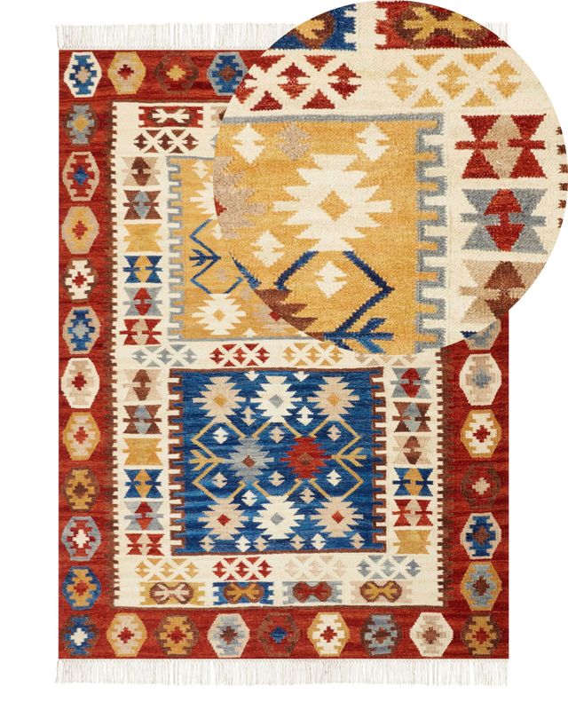 Dywan wełniany kilim 140 x 200 cm wielokolorowy Voskehat 1 szt.