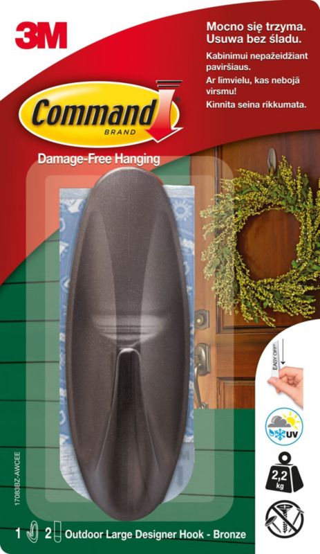 Haczyk samoprzylepny zewnętrzny Command udźwig do 2,2 kg grafitowy
