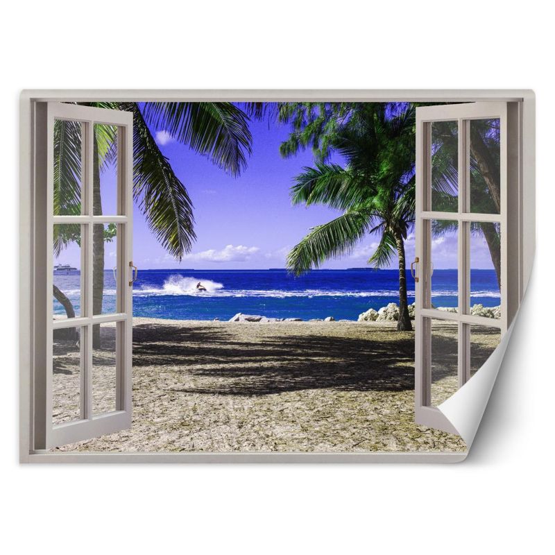 Fototapeta Feeby Okno z widokiem na tropikalną plażę 280x200 1 szt