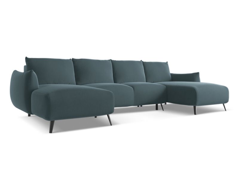 Sofa panoramiczna z funkcją spania Makamii Malie z weluru 317x162 cm morski 1 szt.