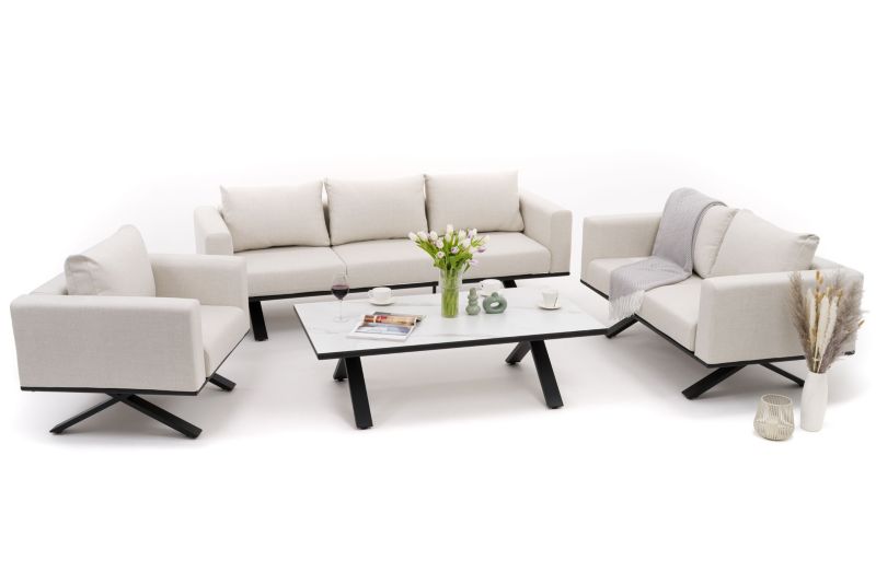 Zestaw mebli ogrodowych fotel sofa kanapa New Home MARABELLA beżowo biały aluminiowy z blatem z płyty HPL 1 kpl