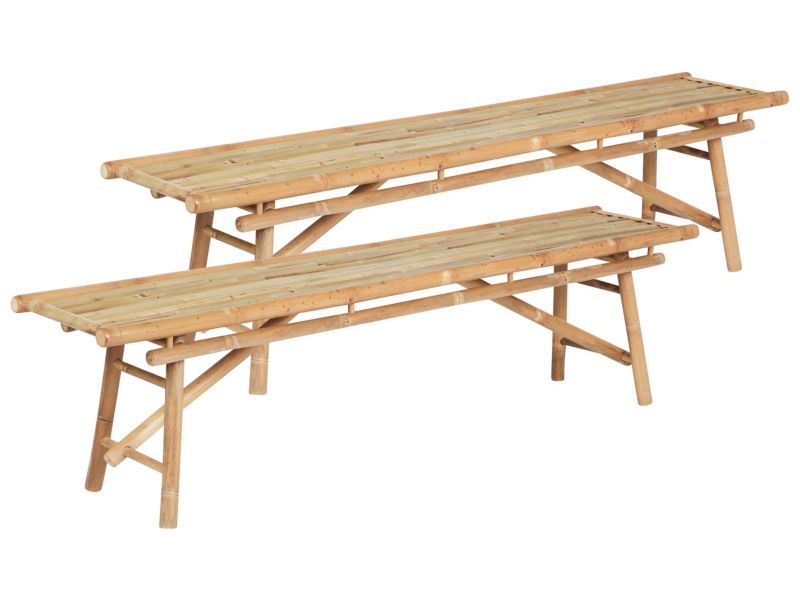 Zestaw 2 ławek ogrodowych Tindari 180 cm Drewno bambusowe Jasne drewno 1 par.