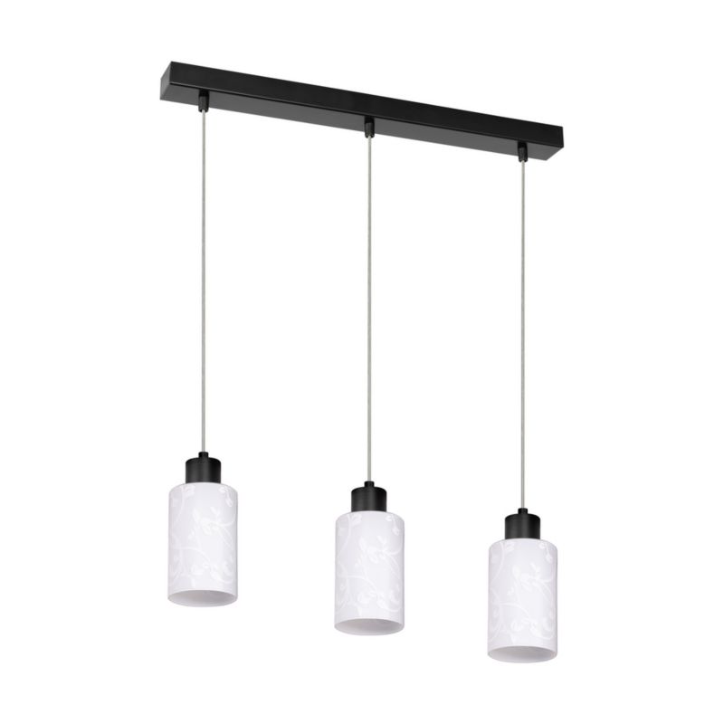 Lampa Wisząca SPOT Light 3xE27 Max.60W Elegancka Czerń z Białym Kloszem w Kwiaty, Polski Producent, 1 szt.