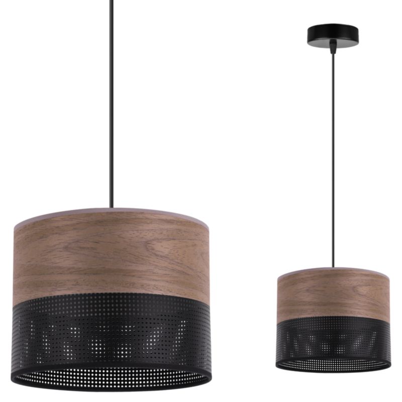 Lampa sufitowa wisząca Light Home LH Wood 1x E27 60W fornir orzech klosz/czarny 20cm 1szt.