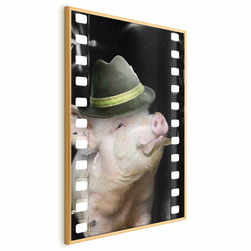 Plakat Artgeist Świnia z wąsami 21x30 cm z ramą złotą 1 szt