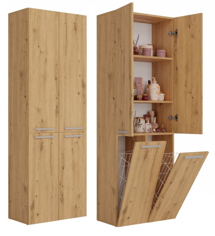 Szafka Łazienkowa Topeshop Słupek Nel DD 2K Kosz Dąb Artisan 30x60x174 cm 1 szt.