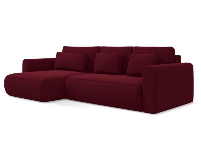 Narożnik lewostronny z funkcją spania Makamii Kapua z weluru 278x149 cm burgundowy 1 szt.