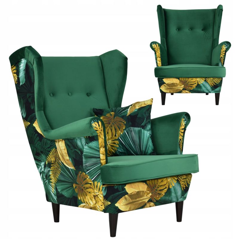 Fotel uszak do salonu Family Meble Ari Print Duo zielony 1szt