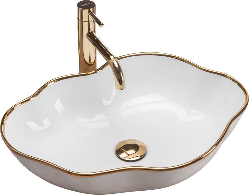 Umywalka Nablatowa Rea Pearl Owalna Biały Złoty 50,5X38X13,5Cm 1 Szt
