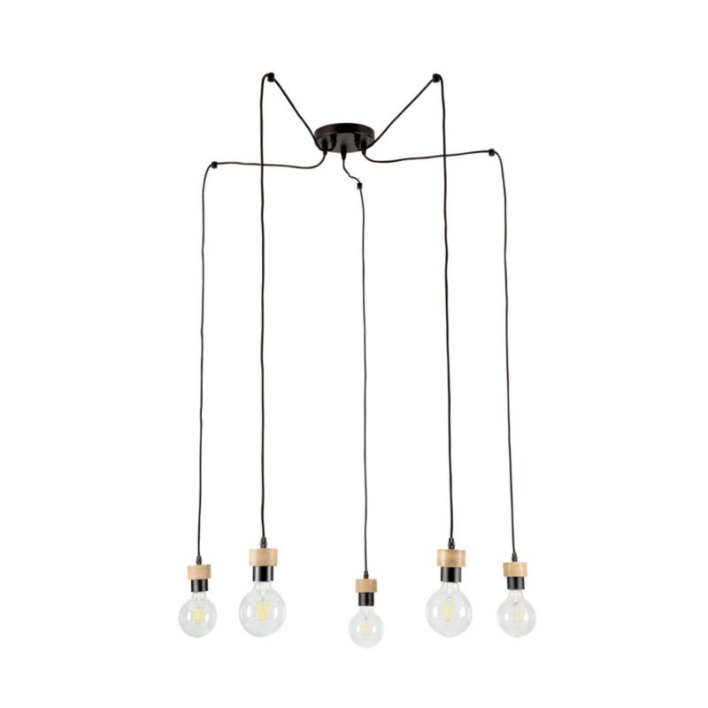 Drewniana Lampa Wisząca SPOT Light 5xE27 Max.60W Dąb Olejowany FSC z Dodatkiem Czerni, Polski Producent, 1 szt.