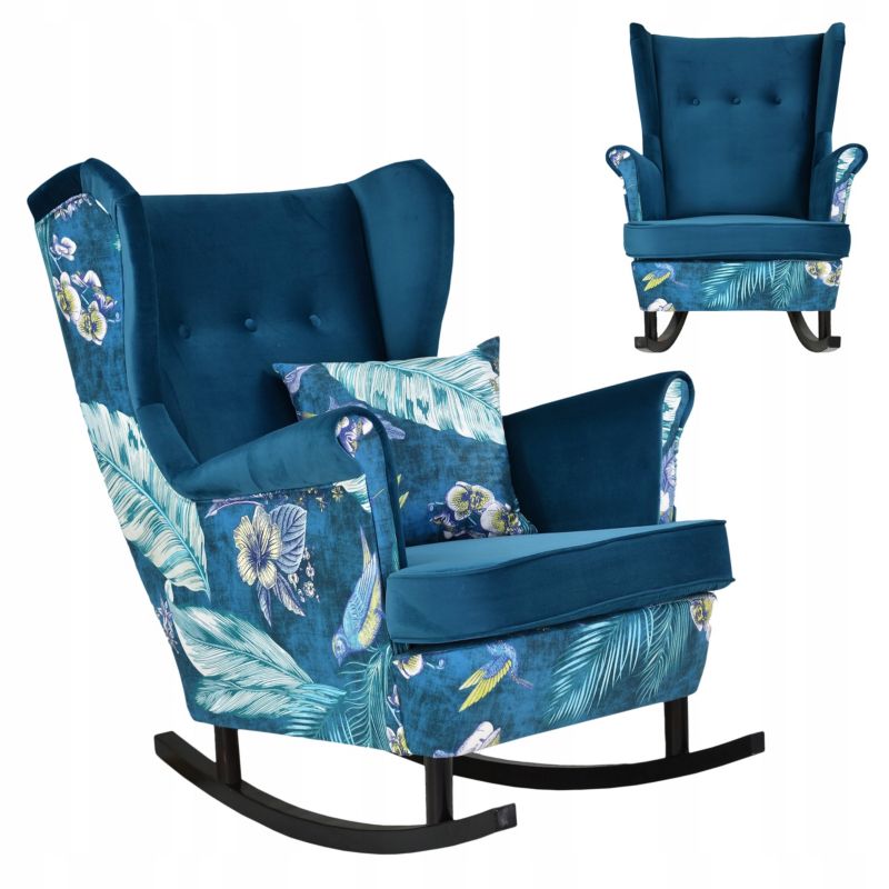 Fotel uszak do salonu bujany Family Meble Ari Print Duo turkusowy 1szt