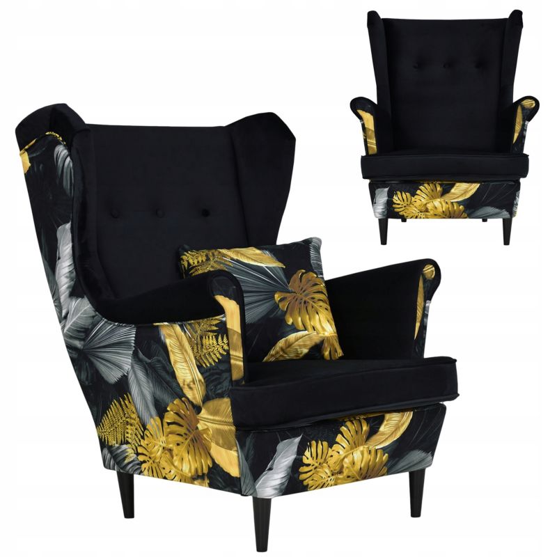 Fotel uszak do salonu Family Meble Ari Print Duo czarny 1szt