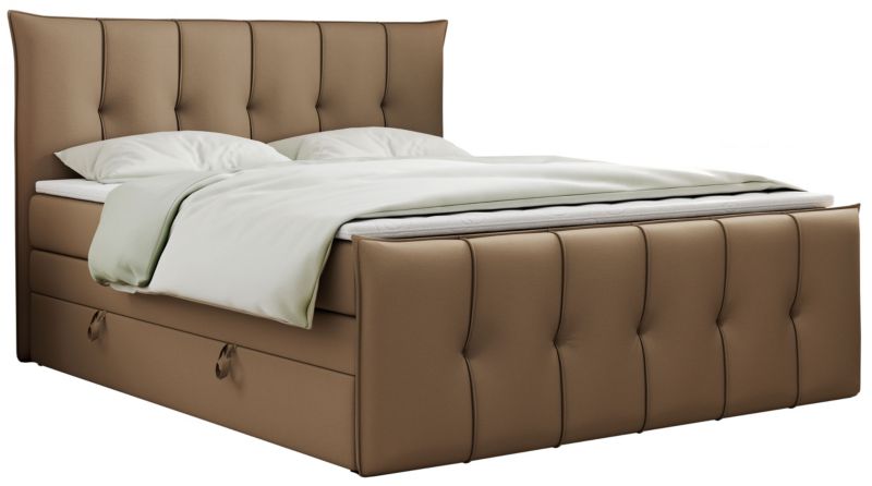 Łóżko kontynentalne MKS Meble PREMIUM 11 KING 140x200 H3 Brązowy ecoskóra 1szt.