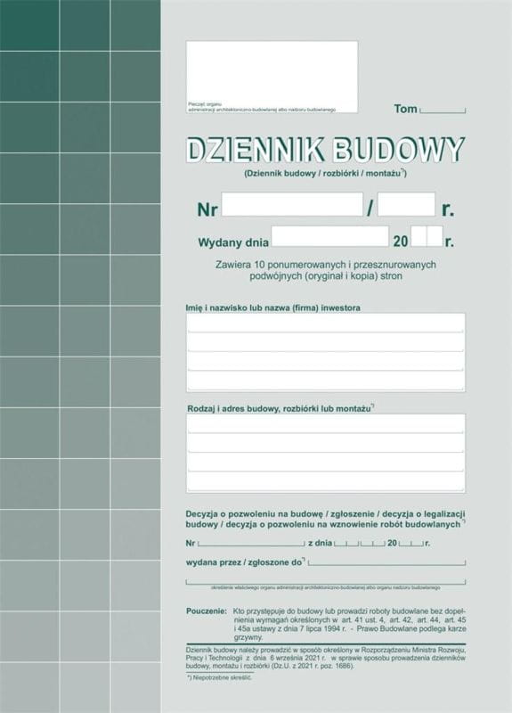 DZIENNIK BUDOWY A4 O+K 603-S1