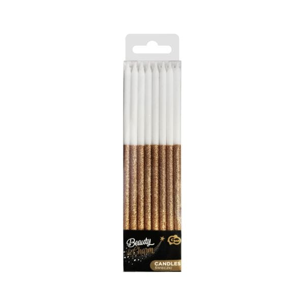 Świeczki B&C brokatowe, złote, 14.5x0.6 cm, 16 sztuk