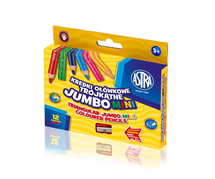 KREDKI OŁÓWKOWE TRÓJKĄTNE JUMBO MINI +TEMPERÓWKA 12 KOLORÓW