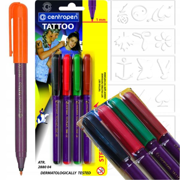 Komplet markerów do tatuażu Centropen 'Tattooing 2880' 4 KOLORY + SZAB