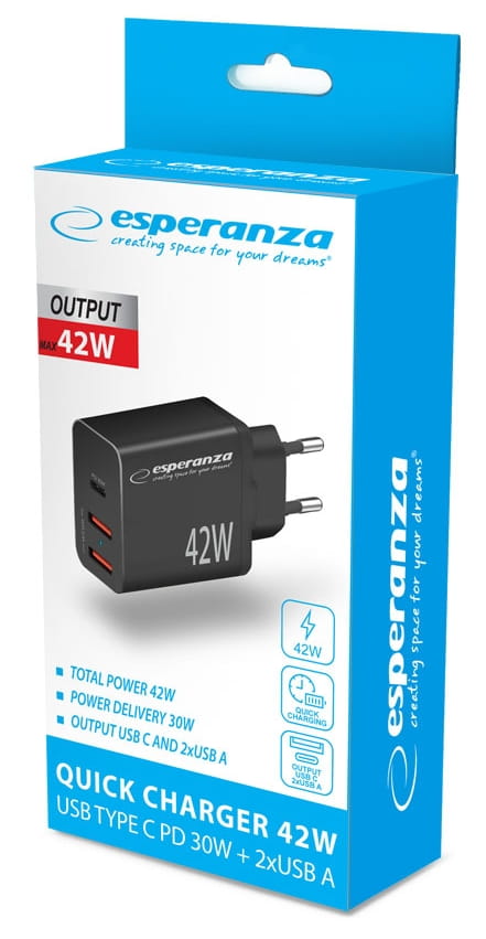 ESPERANZA Ładowarka 42W EZC106K 2xUSB+USBC - Henryx24