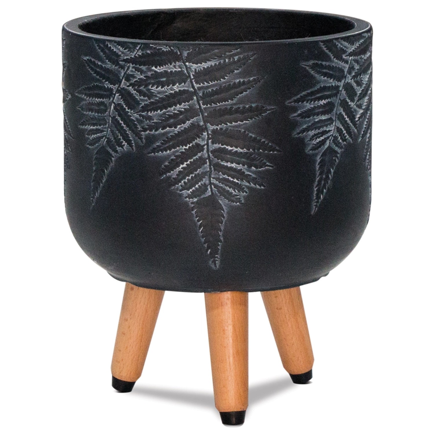 Osłonka Paproć drewniane nóżki czarna - śr. 24 cm