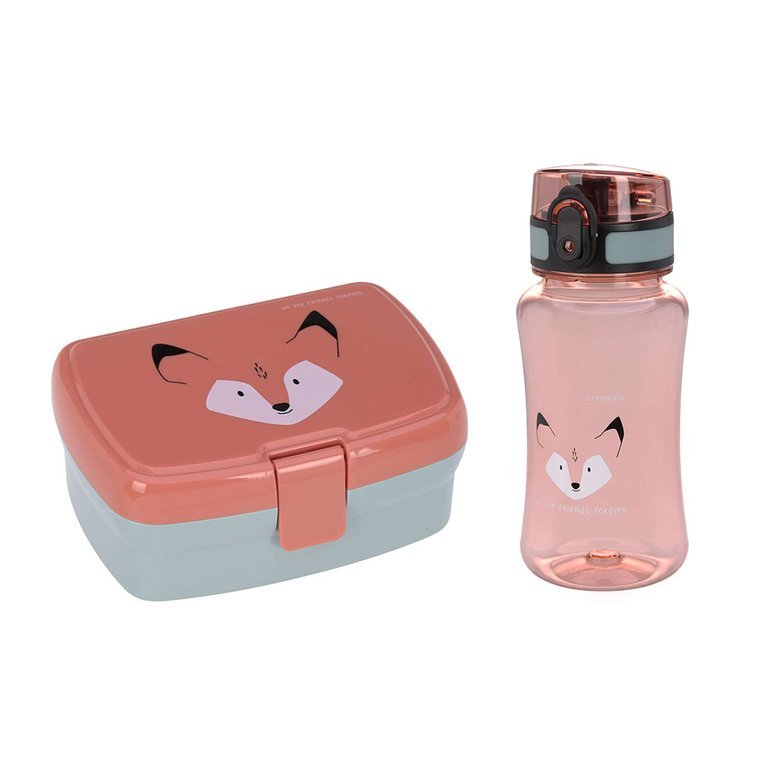 Lassig, Zestaw na lunch Lunchbox + Tritanowa butelka - bidon 460 ml About Friends Lis