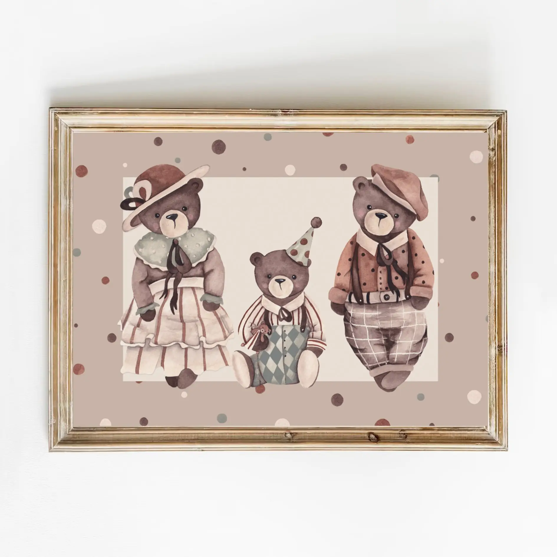 Plakat Retro Niedźwiadki Rodzina - Sam plakat A3