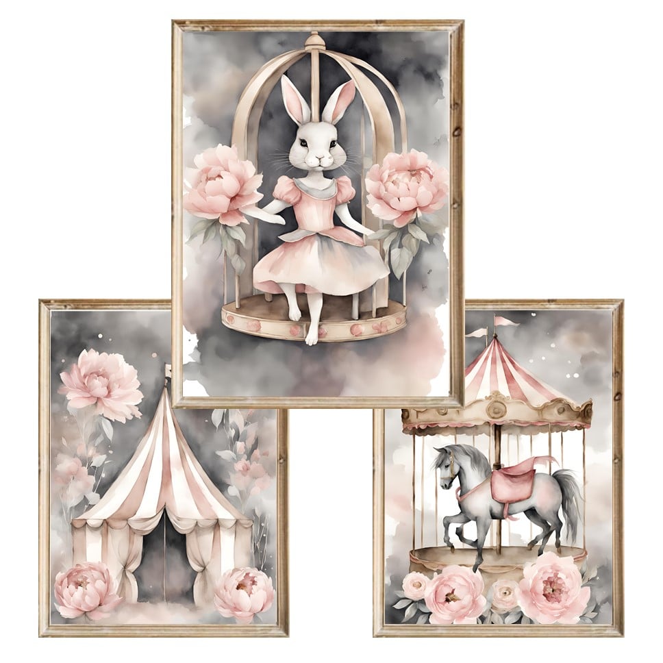Zestaw trzech plakatów dla dzieci Circus Bunny - A3